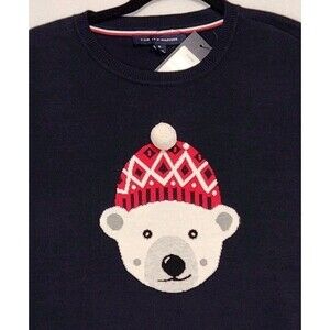 Tommy Hilfiger Navy Polar Bear Sweater Long Sleeve Womens Medium Cotton Cute New